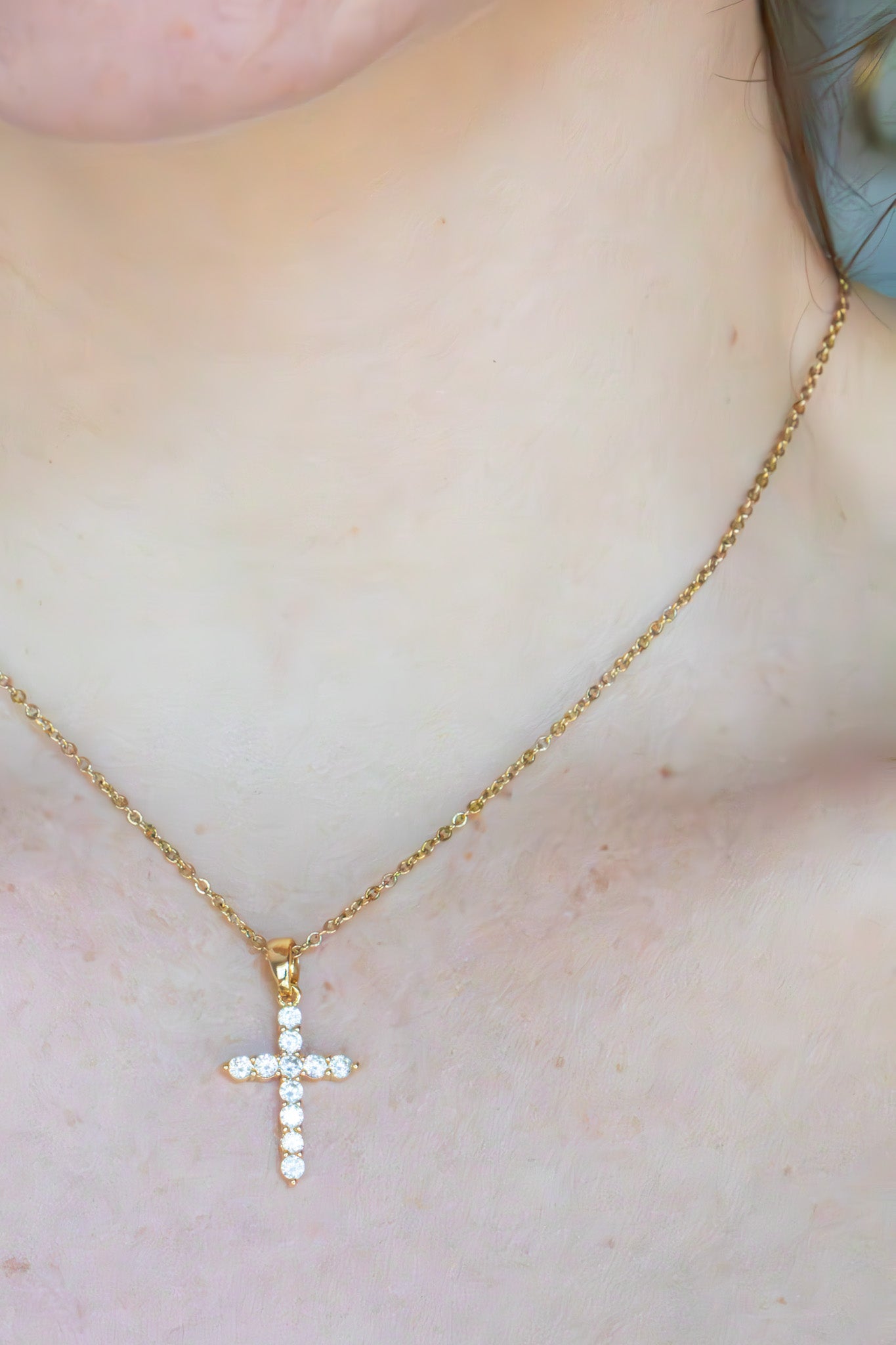 Rhinestone Filled Cross Necklace